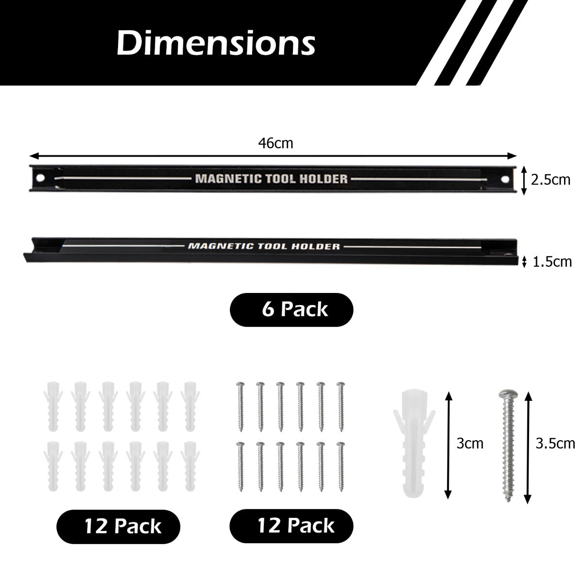 Magnetic Tool Holder Set of 6 with Strong Load Capacity and Mounting Screws-Black