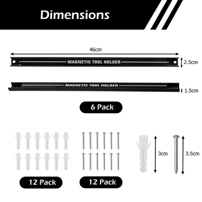 Magnetic Tool Holder Set of 6 with Strong Load Capacity and Mounting Screws-Black