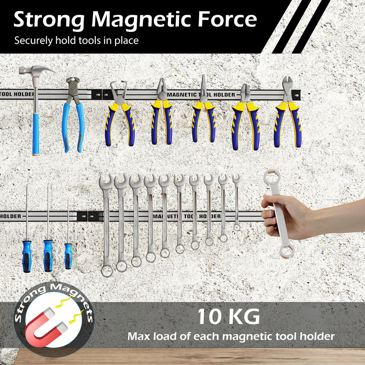 Magnetic Tool Holder Set of 6 with Strong Load Capacity and Mounting Screws-Silver