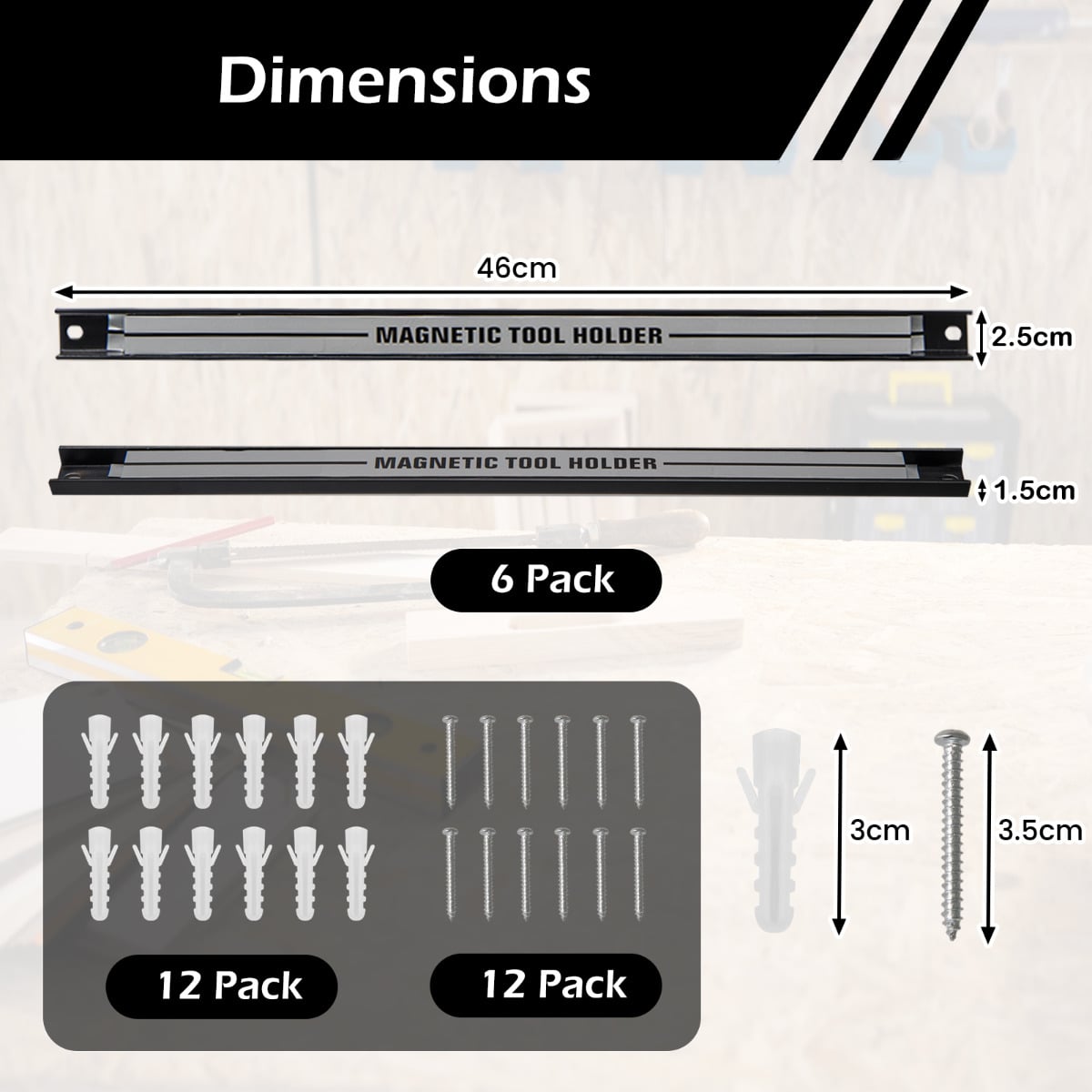 Magnetic Tool Holder Set of 6 with Strong Load Capacity and Mounting Screws-Silver