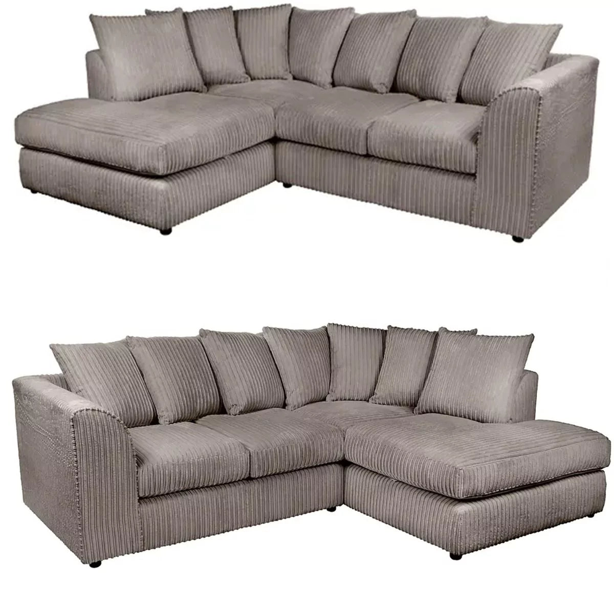 Blake Jumbo Cord Grey Corner Sofa - Right and Left Arm