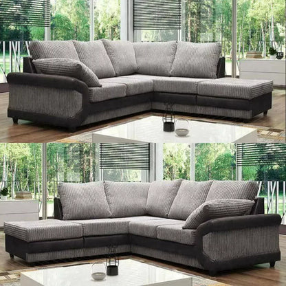 Swansea High Back Fabric Black and Grey Corner Sofa - Right and Left Arm