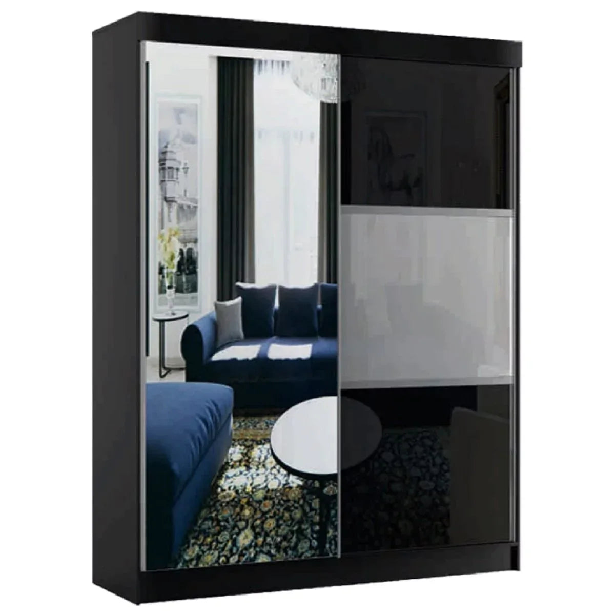 Manhattan Black High Gloss Sliding Door Wardrobe - 120cm,150cm and 200cm