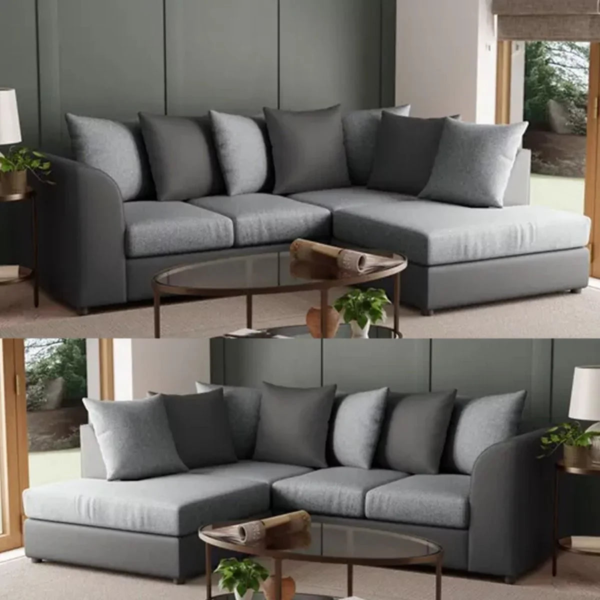 Blake Soft Faux Leather Graphite Corner Sofa - Left and Right Arm