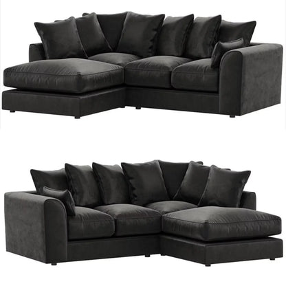 Bracknell Plush Black Velvet Corner Sofa - Left and Right Arm