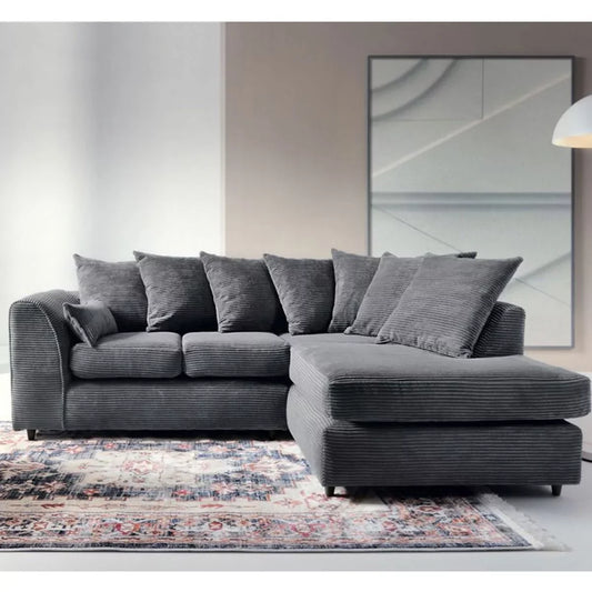 Jasmine Jumbo Cord Corner Sofa - Rigth Arm Grey