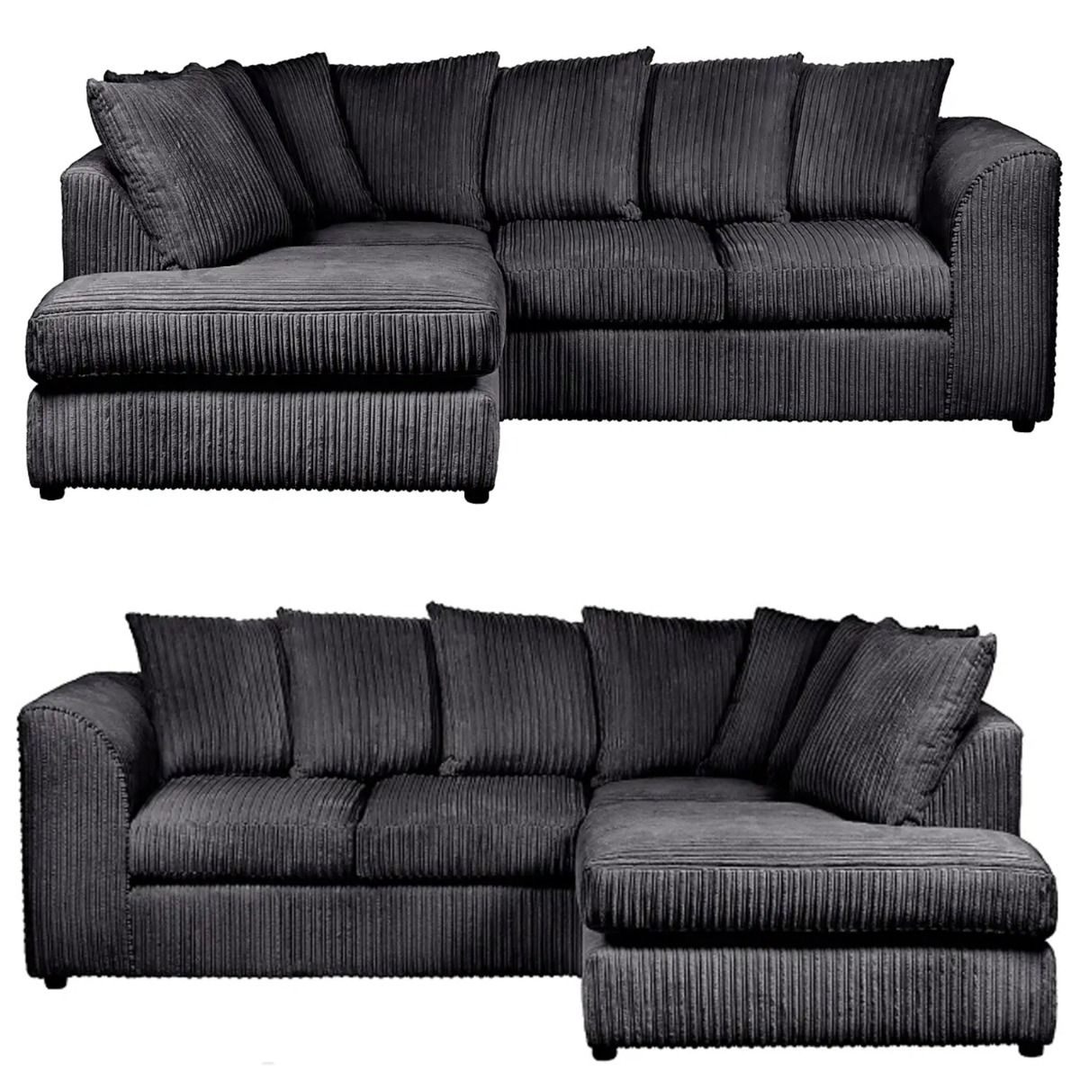 Blake Jumbo Cord Black Corner Sofa - Right and Left Arm