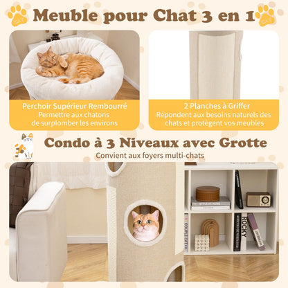 4-Tier Cat Tree Raised Condo with Removable Bed Indoor Cat Tower with Sisal Scratching Board White