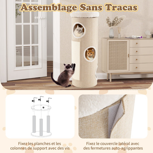 4-Tier Cat Tree Raised Condo with Removable Bed Indoor Cat Tower with Sisal Scratching Board White