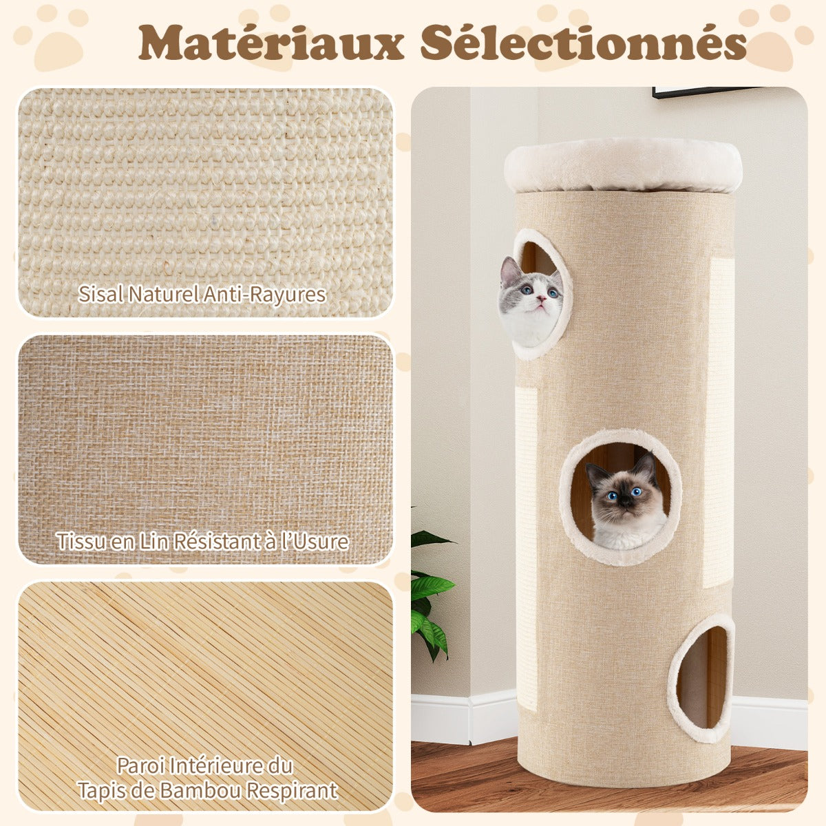 4-Tier Cat Tree Raised Condo with Removable Bed Indoor Cat Tower with Sisal Scratching Board White