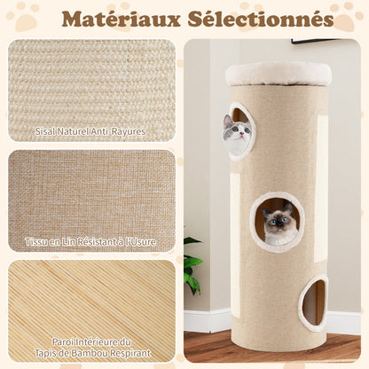 4-Tier Cat Tree Raised Condo with Removable Bed Indoor Cat Tower with Sisal Scratching Board White