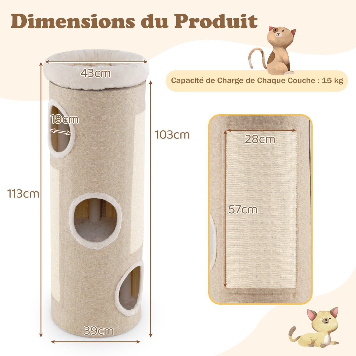 4-Tier Cat Tree Raised Condo with Removable Bed Indoor Cat Tower with Sisal Scratching Board White