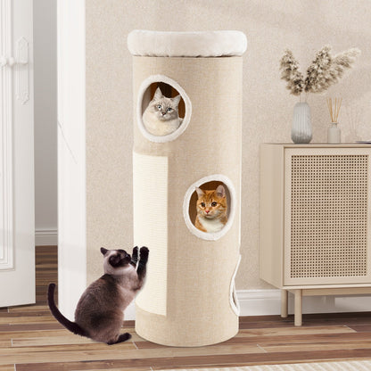 4-Tier Cat Tree Raised Condo with Removable Bed Indoor Cat Tower with Sisal Scratching Board White