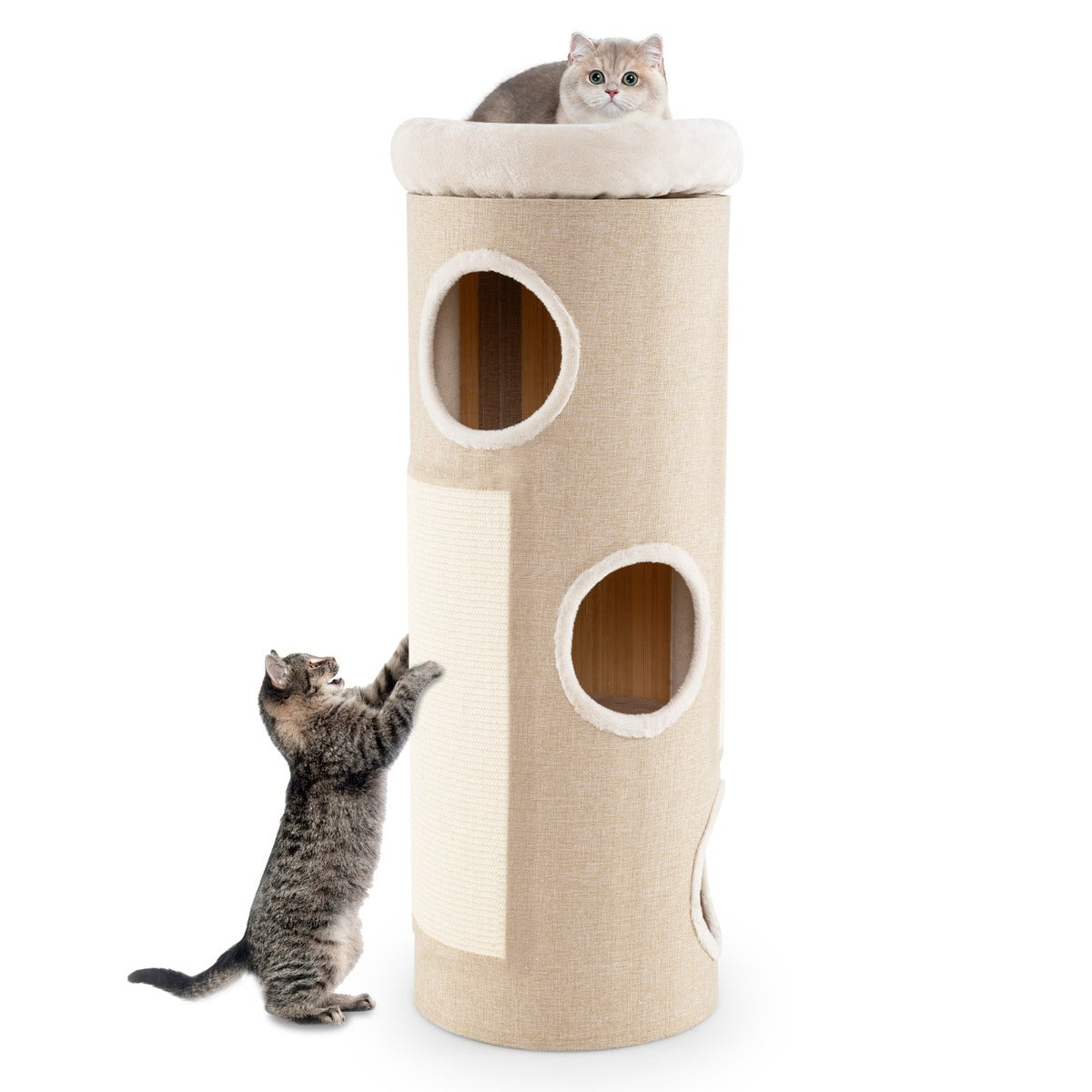 4-Tier Cat Tree Raised Condo with Removable Bed Indoor Cat Tower with Sisal Scratching Board White