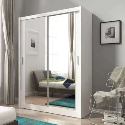 Splendor Sliding Door Wardrobe 130cm With Double Mirror - White Matt