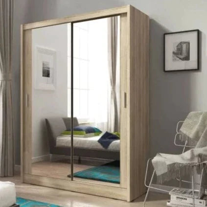 Splendor Sliding Door Wardrobe 130cm With Double Mirror - Oak Sonoma