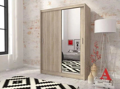 Splendor Sliding Door Wardrobe 130cm With Single Mirror - Oak Sonoma