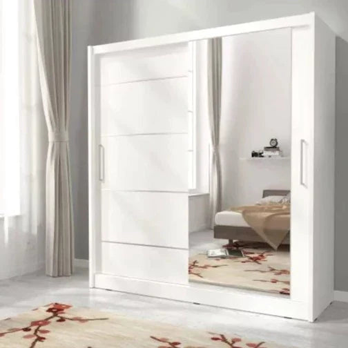 Splendor I Alu Sliding Mirror Door Wardrobe 180cm - White Matt