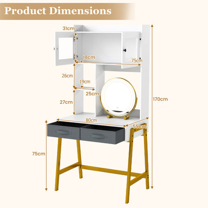 Makeup Vanity Desk with Rotating Mirror and Adjustable Light-White