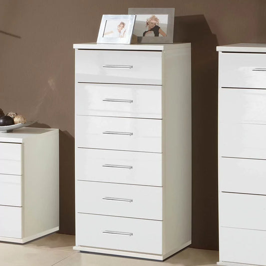 Clappen 6-Drawer Narrow Gloss Storage Chest - White