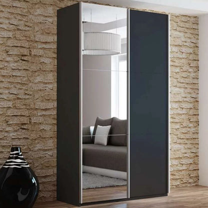 Boris Sliding Door 120cm Wardrobe with Mirror - Black, White, Graphite