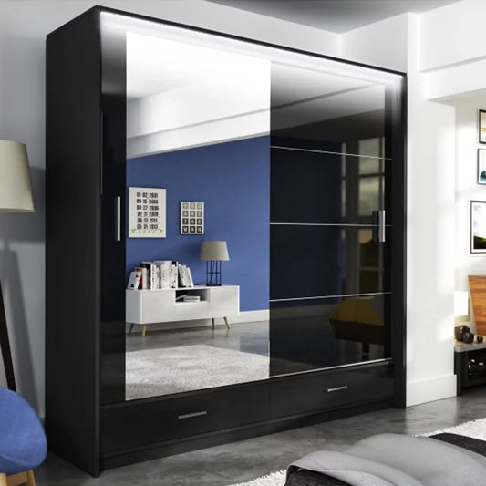 Warrington Sliding Door 208cm Mirror Wardrobe with 2 Drawers - Black, Graphite, White