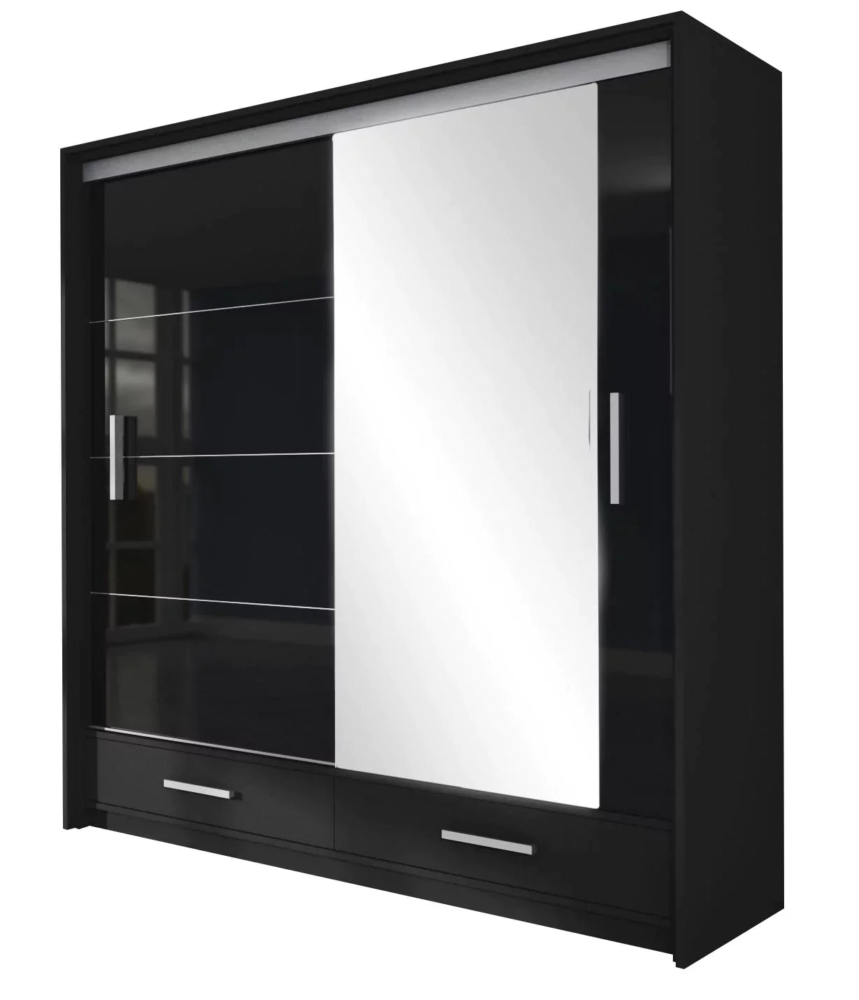 Warrington Sliding Door 208cm Mirror Wardrobe with 2 Drawers - White, Graphite, Black