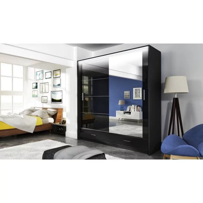 Warrington Sliding Door 208cm Mirror Wardrobe with 2 Drawers - Graphite