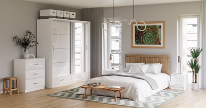 White Gloss Mirrored Sliding Door Wardrobe 208cm –  EPSOM