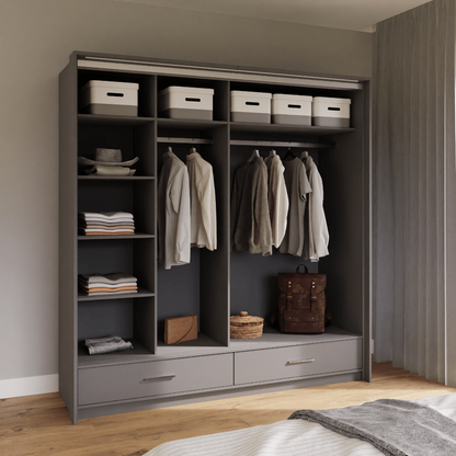 Graphite Mirrored Sliding Door Wardrobe 208cm –  EPSOM