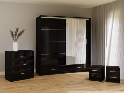 Black Gloss Mirrored Sliding Door Wardrobe 208cm –  EPSOM