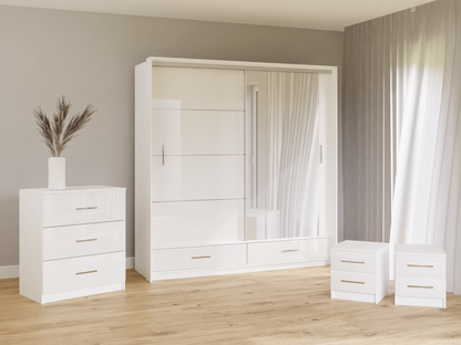 White Gloss Mirrored Sliding Door Wardrobe 208cm –  EPSOM