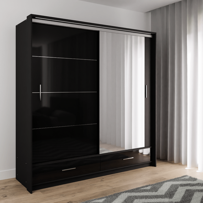 Black Gloss Mirrored Sliding Door Wardrobe 208cm –  EPSOM