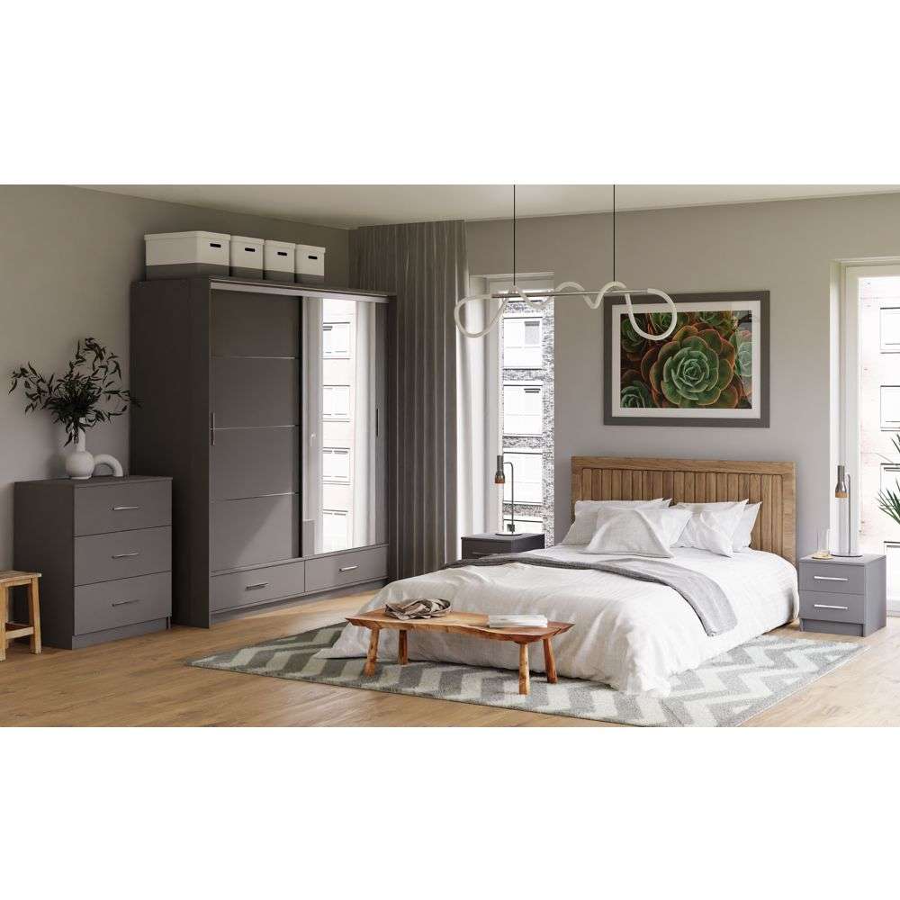 Graphite Mirrored Sliding Door Wardrobe 208cm –  EPSOM