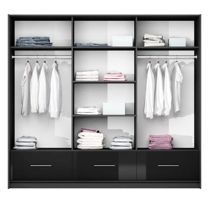 Cornelia 250cm Large High Gloss Sliding Wardrobe - White, Black, Grey