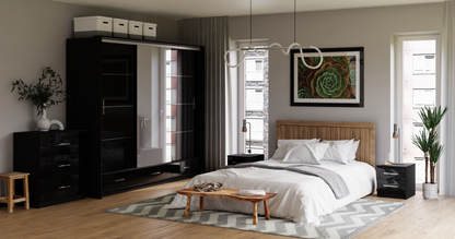 Black Gloss Mirrored Sliding Door Wardrobe 255cm –  EPSOM