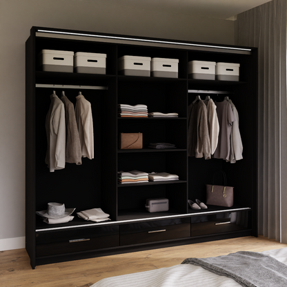 Black Gloss Mirrored Sliding Door Wardrobe 255cm –  EPSOM