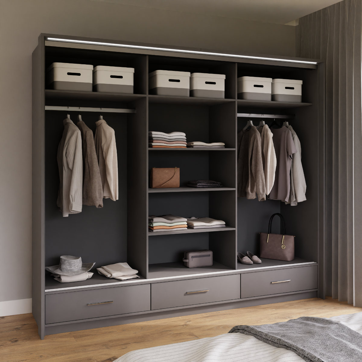 Graphite Mirrored Sliding Door Wardrobe 255cm –  EPSOM