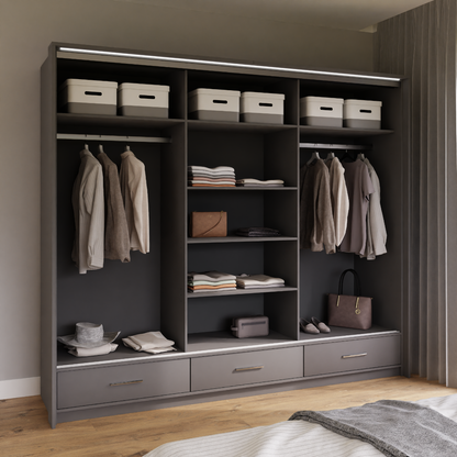 Graphite Mirrored Sliding Door Wardrobe 255cm –  EPSOM
