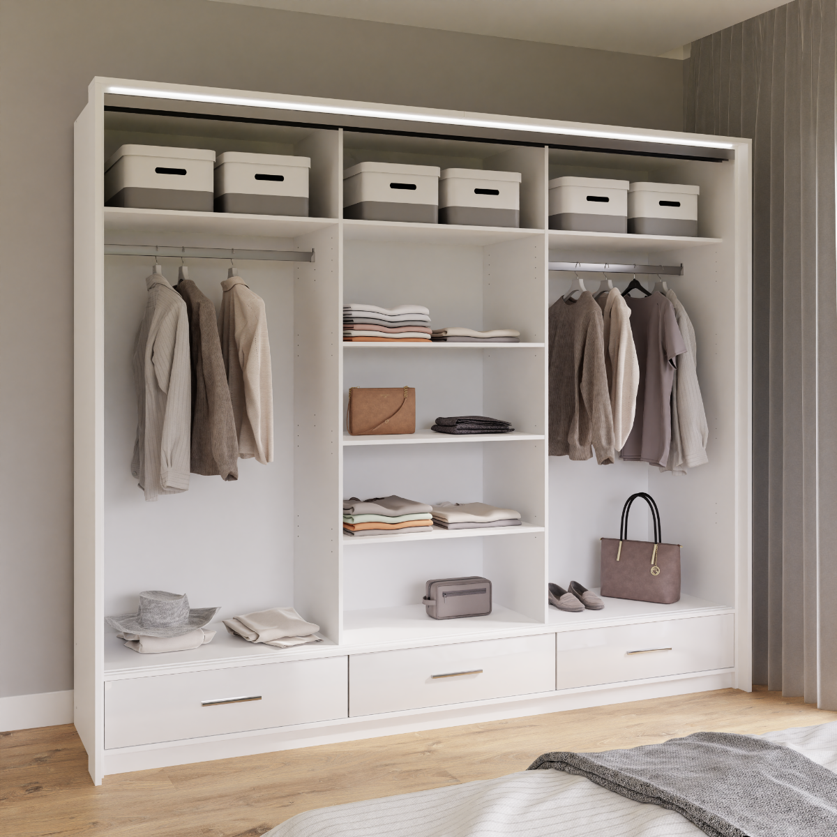White Gloss Mirrored Sliding Door Wardrobe 255cm –  EPSOM