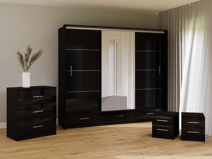 Black Gloss Mirrored Sliding Door Wardrobe 255cm –  EPSOM