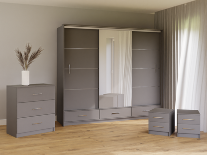 Graphite Mirrored Sliding Door Wardrobe 255cm –  EPSOM