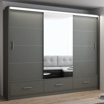 Cornelia 250cm Large High Gloss Sliding Door Wardrobe - Black, White, Grey