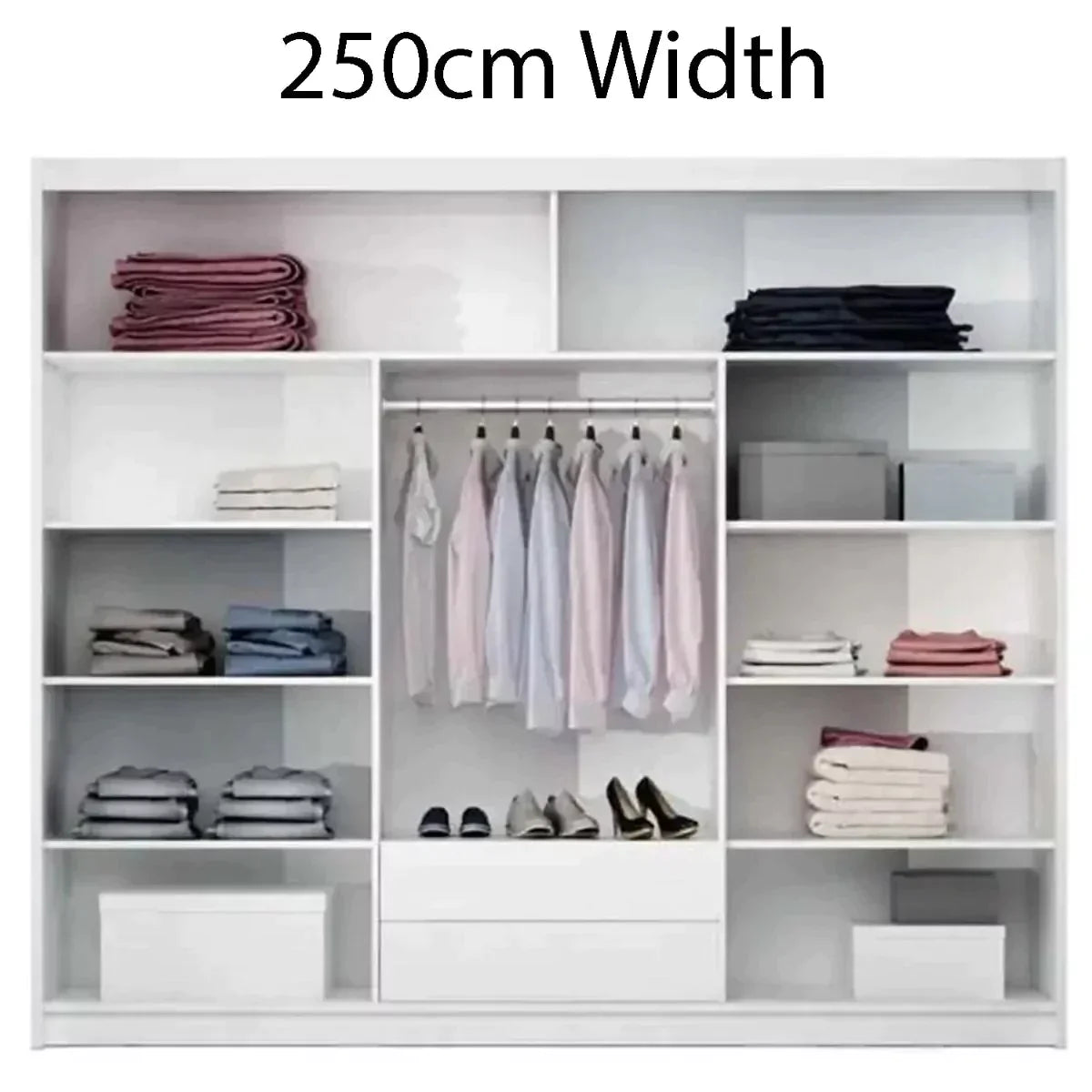 Mathilde 250cm Sliding Wardrobe - White, Black, Grey