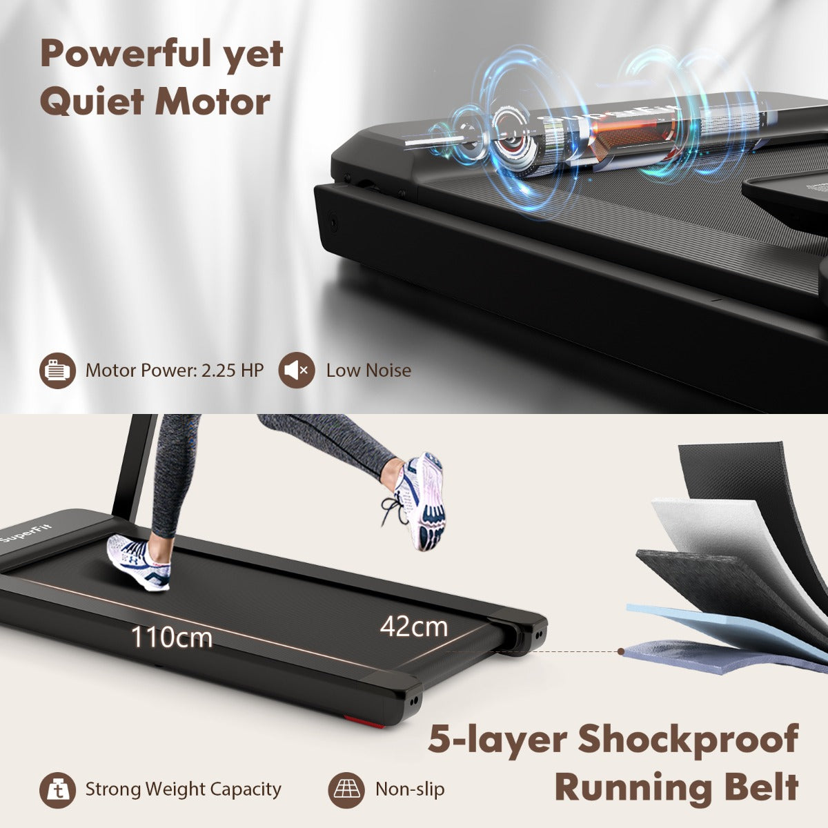 Max 2.25 HP Walking Running Jogging Exercise Machine with LED Display-Black