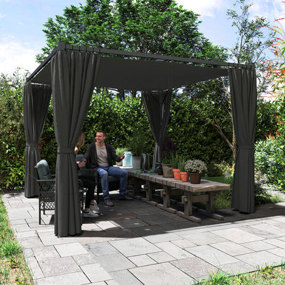 Outsunny 3 x 3(m) Rozsuwana pergola, altana ogrodowa z zasłonami, do grilla, na patio, taras, antracyt