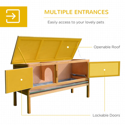 PawHut Rabbit Hutch Outdoor Guinea Pig Hutch House Small Animal Bunny Cage w/ Openable Roof, 115 x 44 x 65 cm