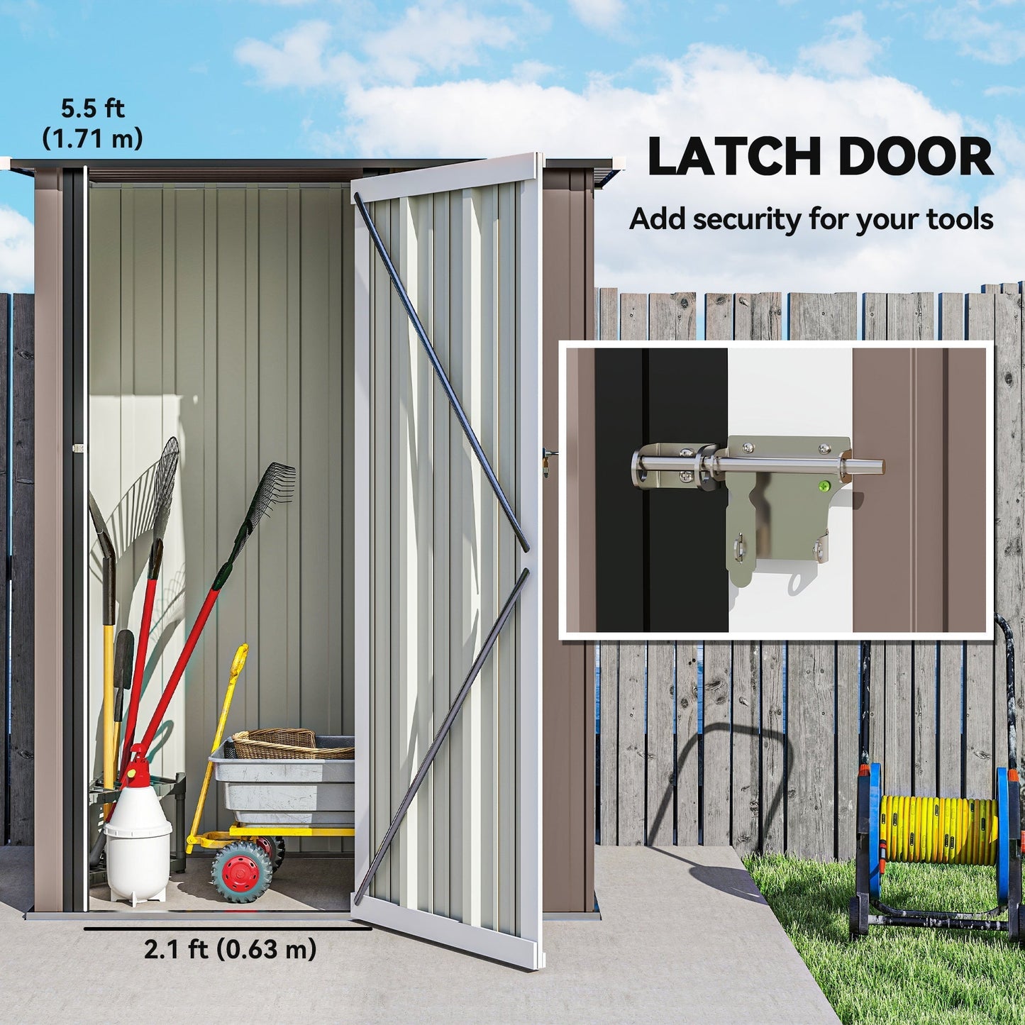 Outsunny 5ft x 3ft Metal Garden Storage Shed, Outdoor Tool Shed with Sloped Roof, Lockable Door for Tools, Equipment, Brown