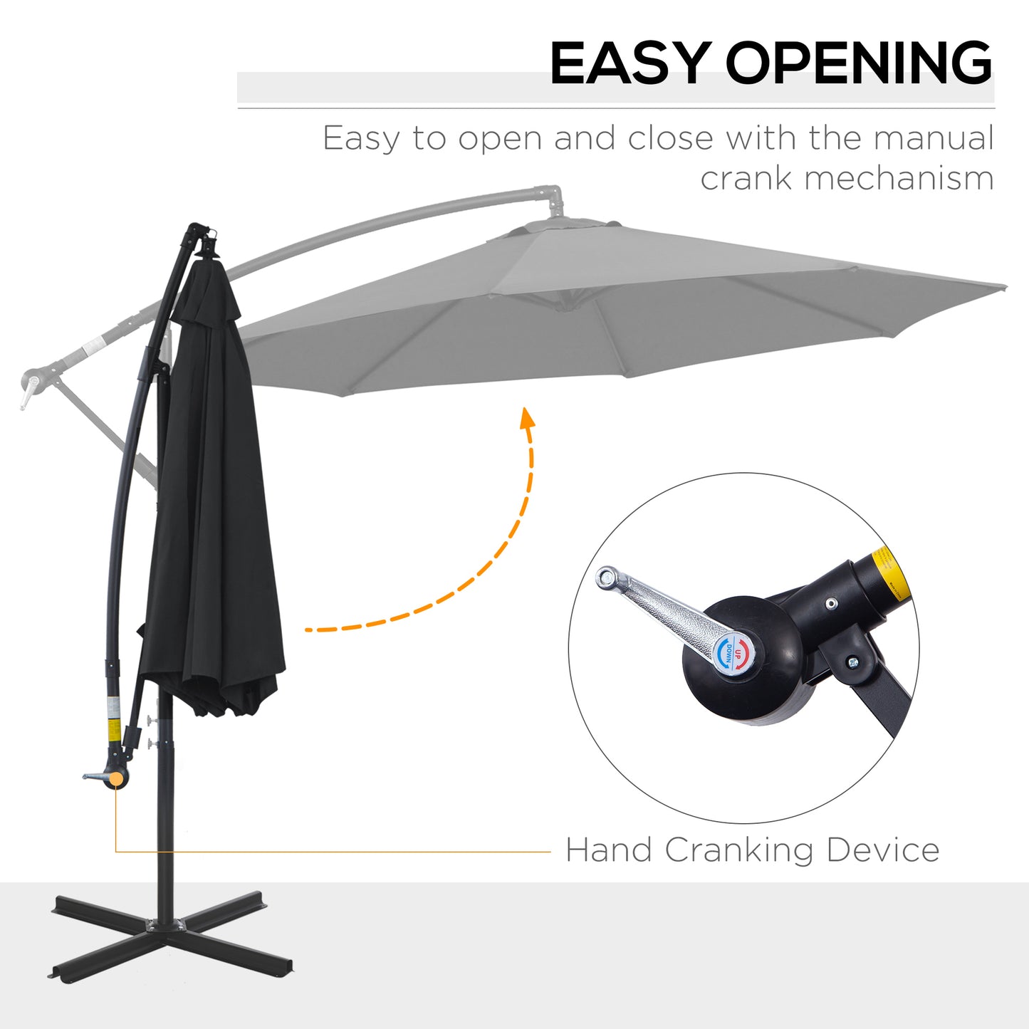 Outsunny 2,45 m parasol z wysięgnikiem, wytrzymały, wodoodporny parasol ogrodowy z podstawą krzyżową, czarny