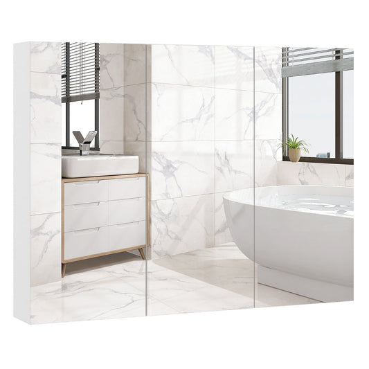 Medicine Cabinet with Mirror Frameless Bathroom Wall Mounted Mirror Cabinet-White